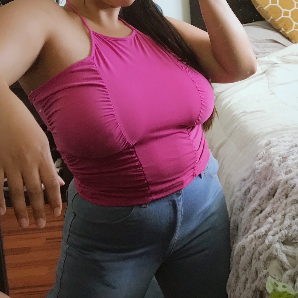 Hot Pink Halter Neck with Rutched Details
